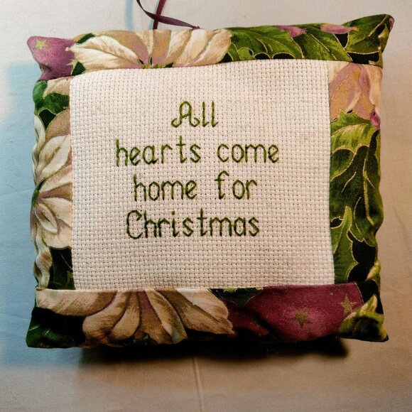 All Hearts Come Home For Christmas Pillow Ornaments Handmade Embroidered - Picture 1 of 3